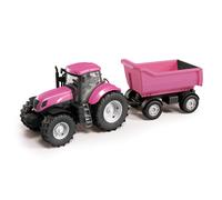 URBN-TOYS Pink Outdoor Beach Tractor with Trailer - Durable Plastic Kids Farm Toy 3+ Working Steering Wheel Opening Doors & Bonnet