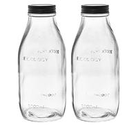 URBNLIVING 1, 2, 3, 4, 6 Pcs Matte Black Lid Vintage Style 1 Litre 1000ml Glass Milk Bottle (2)