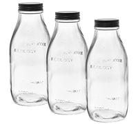URBNLIVING 1, 2, 3, 4, 6 Pcs Matte Black Lid Vintage Style 1 Litre 1000ml Glass Milk Bottle (3)