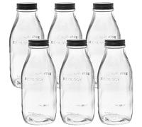 URBNLIVING 1, 2, 3, 4, 6 Pcs Matte Black Lid Vintage Style 1 Litre 1000ml Glass Milk Bottle (6)