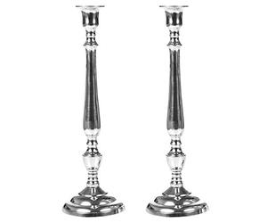 URBNLIVING 1 or 2 Polished Nickel Candlesticks - Traditional Pillar Candle Stick Holders - H 25 or 34 cm (1 x 34 cm Candlestick)