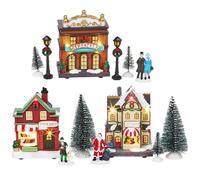 URBNLIVING 10 Pcs Light Up LED Christmas Village Set Illuminated Buildings and Town Scene Festive Christmas Decor