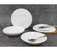 URBNLIVING 12/24 Pc Dinner Set Bowl Side Dinner Plate 12 or 24 Piece Smooth Plain or Wavy Dinner Service Set Dessert Cereal Bowl Plates (24pc - Aria - Round)