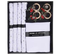 URBNLIVING 12 Pcs Washable Christmas White Silver Placemat & Napkin Ring Set Tree Placemats Xmas Printed Linen Heat Insulation Place Mats for Dining Kitchen Table Dinner Festive Décor