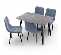 URBNLIVING 120cm Modern Ceramic Top Dining Table & 4 Comfortable Plush Velvet Chairs with Metal Legs Set for Kitchen, Dining Room