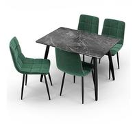 URBNLIVING 120cm Modern Ceramic Top Dining Table & 4 Comfortable Plush Velvet Chairs with Metal Legs Set for Kitchen, Dining Room