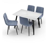 URBNLIVING 120cm Modern Ceramic Top Dining Table & 4 Comfortable Plush Velvet Chairs with Metal Legs Set for Kitchen, Dining Room