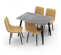 URBNLIVING 120cm Modern Ceramic Top Dining Table & 4 Comfortable Plush Velvet Chairs with Metal Legs Set for Kitchen, Dining Room
