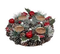 URBNLIVING 15/26/27cm Christmas Wreath with 1/2/4 Pcs Festive Candle Holder Centrepiece Arrangement Artificial Foliage Pinecones Berries Decor for Dining Table Front Door Xmas Party Decoration