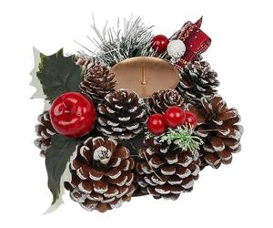 URBNLIVING 15/26/27cm Christmas Wreath with 1/2/4 Pcs Festive Candle Holder Centrepiece Arrangement Artificial Foliage Pinecones Berries Decor for Dining Table Front Door Xmas Party Decoration