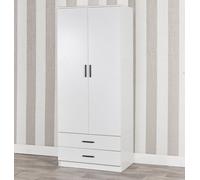 Urbnliving 180Cm Tall 2 Door Wardrobe With 2 Drawers White Carcass And White Drawers Bedroom Storage Hanging Bar Clothes
