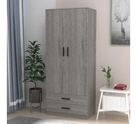 Urbnliving 180Cm Tall Wooden 2 Door Wardrobe Ash Grey Carcass And Ash Grey Drawers With 2 Drawers Bedroom Storage Hanging Bar