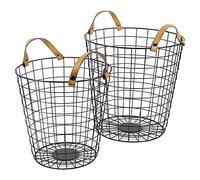 URBNLIVING 2 Large Metal wired Black Multi Purpose Storage Laundry Sturdy Baskets Handles