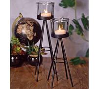 URBNLIVING 2 Metal Tea Light Candle Stick Stand Glass Holder Set 8x19cm & 8x24cm