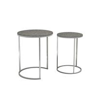URBNLIVING 2 Pcs Round Nesting Stacking Sofa Side Bedside End Tables Set Black Marble Wooden Top with Chrome Legs Modern Space Saving Accent Coffee Tea for Living Room Bedroom Office