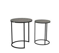 URBNLIVING 2 Pcs Round Nesting Stacking Sofa Side Bedside End Tables Set Black Marble Wooden Top with Black Metal Leg Modern Space Saving Accent Coffee Tea for Living Room Bedroom Office
