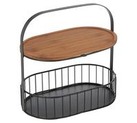 URBNLIVING 2-Tier Bread Basket Countertop Storage Rack - Metal Wire Kitchen Organizer with Removable Bamboo Lid, Stackable Space-Saving Rack for Bread, Fruits, Snacks, and Everyday Kitchen Essentials