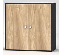 URBNLIVING 2 Tier Wooden Storage Cabinet (Black Unit + Oak Doors)