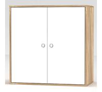 URBNLIVING 2 Tier Wooden Storage Cabinet (Oak Unit + White Doors)