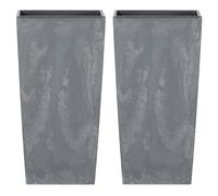 URBNLIVING 2 X Large Tall Concrete Effect Flower Plant Pot Indoor Outdoor Garden Patio Planters (Grey, 265mm Square)