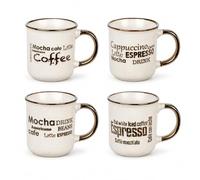 URBNLIVING 200ml Ceramic Coffee Mug Set, Easy Grip Tea Cups with Matching Design, Reusable Drinkware for Tea, Coffee and Hot Chocolate - Quote & 4pcs