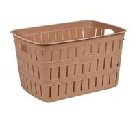 URBNLIVING 20L Plastic Bamboo Look Basket Laundry Clothes Storage Sorter Hamper with Handles (Cappuccino)