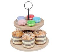 URBNLIVING 22cm Height 2-Tier Wooden Bamboo Food Stand - Natural Slate Serving Platter for Desserts Appetizers Birthday Parties Sturdy Display for Cakes Cupcakes Sandwiches