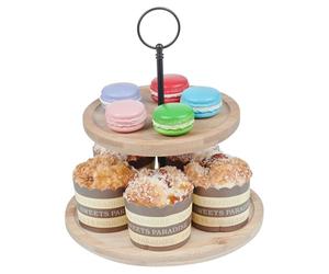 URBNLIVING 22cm Height 2-Tier Wooden Bamboo Food Stand - Natural Slate Serving Platter for Desserts Appetizers Birthday Parties Sturdy Display for Cakes Cupcakes Sandwiches