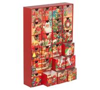 URBNLIVING 24 Drawer Reusable Christmas Advent Calendar Cardboard-Dark Red | Mixed Day Numbers, Empty Compartments, Finger Notches, Illustrated Fronts For Treats And Gifts, Annual Use, D7xW26xH38cm