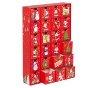 URBNLIVING 24 Drawer Reusable Christmas Advent Calendar Cardboard - Red | Mixed Day Numbers, Empty Compartments, Finger Notches, Illustrated Fronts For Treats And Gifts, Annual Use, D7xW26xH38cm
