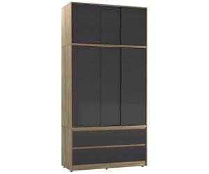 URBNLIVING 240cm Sliding Door Wardrobe with 6 Doors & 4 Drawers, Freestanding Bedroom Closet with Hanging Rail & Storage, Engineered Wood, 120cm Wide, Modern Design