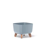 URBNLIVING 24cm Square Gracia Planter with Legs, Decorative Box for Indoor/Outdoor Garden, Modern Planter, Stylish Balcony Landscaping, Flower Pot with Wooden Stand - Light Grey