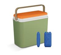 URBNLIVING 24L Cooler Box Insulated Picnic Cool Box with Carry Handle Ice Pack Divider Camping Beach BBQ Food & Drinks Storage (Green & Orange - With 2 Ice Packs)
