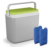 URBNLIVING 24L Cooler Box Insulated Picnic Cool Box with Carry Handle Ice Pack Divider Camping Beach BBQ Food & Drinks Storage (Grey & Green - With 2 Ice Packs)