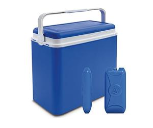 URBNLIVING 24L Cooler Box Insulated Picnic Cool Box with Carry Handle Ice Pack Divider Camping Beach BBQ Food & Drinks Storage (Blue - With 2 Ice Packs)