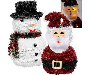 URBNLIVING 26cm Light Up Festive Tinsel Christmas Character Figurine With Warm LEDs Décor (Snowman)