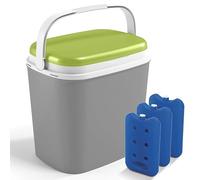 URBNLIVING 27L Large Compact Insulated Beach Picnic & Camping Leakproof Travel Cooler Box Cool Ice Box with Handle (Grey & Green with Ice Pack)