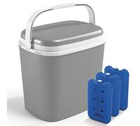 URBNLIVING 27L Large Compact Insulated Beach Picnic & Camping Leakproof Travel Cooler Cool Box w/Handle Ice Packs Grey