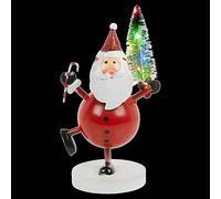 URBNLIVING 28cm Glittery Light Up Festive Metal Figurine With Multicolor LED Christmas Tree (Santa)