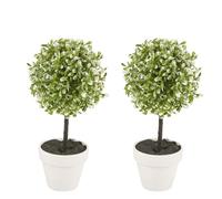 URBNLIVING 2Pc Decorative Artificial Topiary Box Tree Plant Indoor Outdoor Set (Medium 27CM, Green)