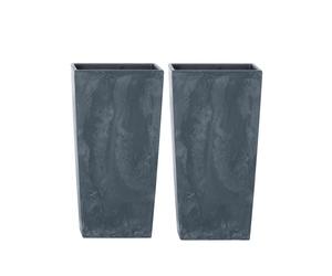 URBNLIVING 2Pcs Tall Square Concrete Effect Flower Plant Pot Indoor Outdoor Garden Patio Planter (Black)