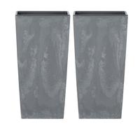 URBNLIVING 2Pcs Tall Square Concrete Effect Flower Plant Pot Indoor Outdoor Garden Patio Planter (Grey)