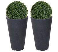 URBNLIVING 2x Round Charcoal Grey Plant Pot With Artificial Grass Dome Ball