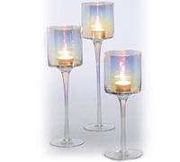 URBNLIVING 3 Candle Sticks Tea Light Holders Tall Elegant Wedding Home Centerpiece (Iridescence)