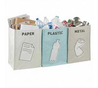 URBNLIVING 3-Compartment Recycling Bags Waste Sorter Bin Organizer - Reusable for Paper, Plastic & Metal with Velcro Closure