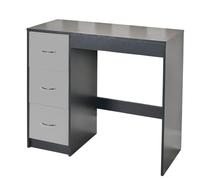 URBNLIVING 3 Drawer Wooden Bedroom Dressing Table (Black Carcass + Grey Drawers)