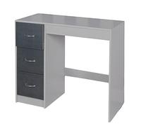 URBNLIVING 3 Drawer Wooden Bedroom Dressing Table (Grey Carcass + Black Drawers)