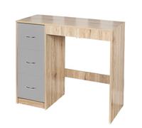 Urbn-Living Urbnliving Height 79.5Cm 3 Drawer Wooden Bedroom Dressing Computer Work Table Desk Oak Carcass And Grey Drawers Jewellery
