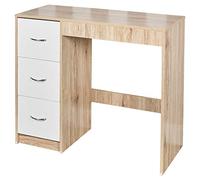 URBNLIVING 3 Drawer Wooden Bedroom Dressing Table (Oak Carcass + White Drawers)