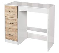 URBNLIVING 3 Drawer Wooden Bedroom Dressing Table (White Carcass + Oak Drawers)